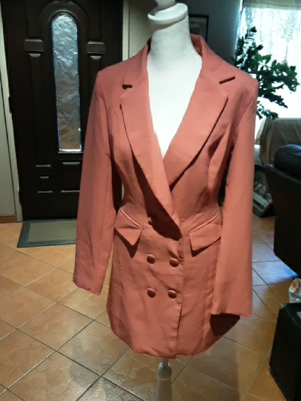 Double-Breasted Women's Blazer Jacket - Rust Pink